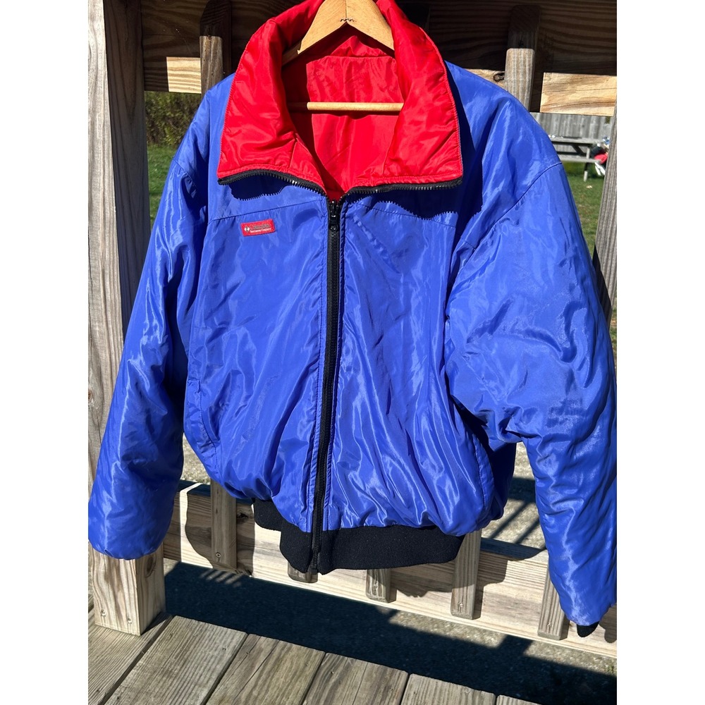 Columbia Vintage Reversible Puffer Jacket Mens Large Blue Red Bomber Winter